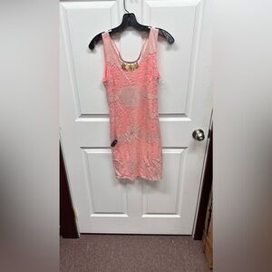 Neon lace Dress with Necklace detail